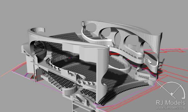 戲曲中心建筑模型的大小為1230mm X 830mm X 590mm ，歷時1個月制成。戲曲中心的外觀別樹一格，糅合了傳統(tǒng)與現(xiàn)代元素，整體屬于流線型設(shè)計，外觀如同舞臺簾幕一般。從建筑模型的設(shè)計中觀看，▲戲曲中心的結(jié)構(gòu)為流線外型和內(nèi)部空間， 呈現(xiàn)出「氣」的概念。。